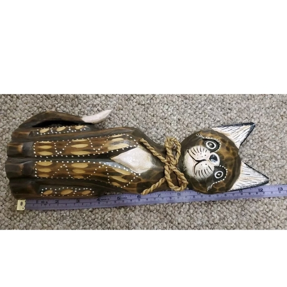 Vintage Cat Wooden Hand Painted Standing Figurine EUC - Picture 8 of 8